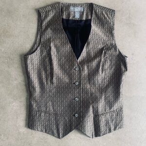 Kate Hill Y2K Silver & Gold 100% Silk Vest Button Up Lined 6P